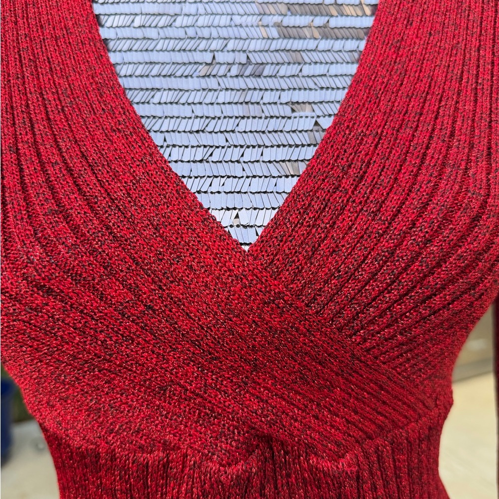 Nine West Red V-Neck Ribbed Sweater - Picture 2 of 5